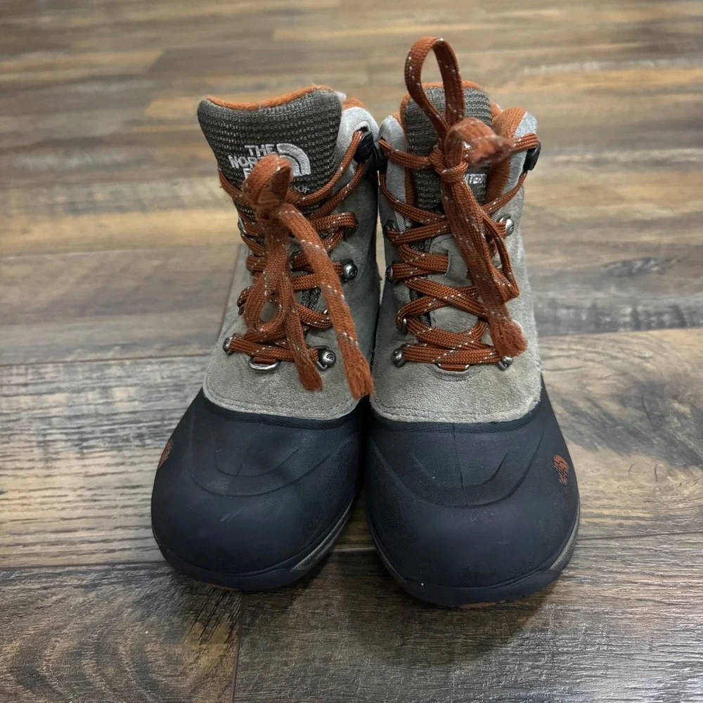 The‎ North Face Boys Insulated Waterproof Winter Snow Boots Gray Orange Size 1